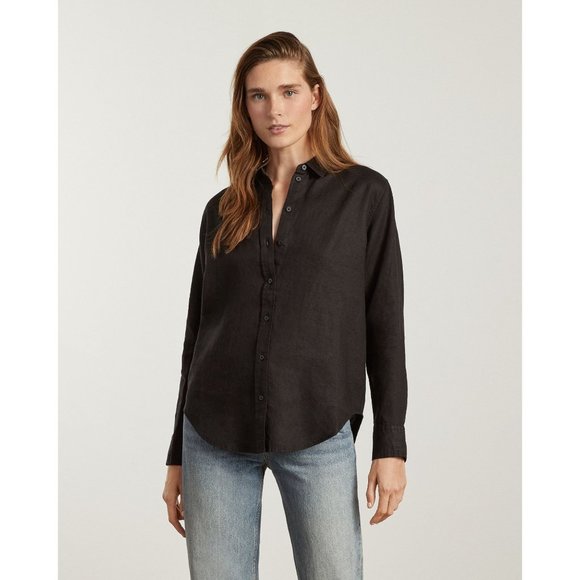 Everlane Womens The Linen Relaxed Shirt Button Down Black 0 - Picture 1 of 9
